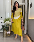 JOYA Premium Mustard Yellow Cotton Slub Kurti & Pant Set