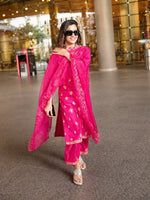 Premium Pink Berry Silk Heavy Embroidered Suit Set with Dupatta