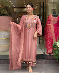 Premium Dusty Rose Pink Embroidered Cottan Lining Suit Set with Dupatta