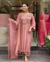 Premium Dusty Rose Pink Embroidered Cottan Lining Suit Set with Dupatta