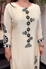 Premium Cream Mulberry Silk Bagru Print Kurti and Palazzo Set