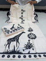 Premium Cream Mulberry Silk Bagru Print Kurti and Palazzo Set