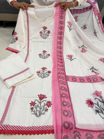 Jaipuri Off-White & Pink Floral Block Print Cotton Suit Set