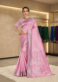 Pink Woven Jacquard Silk Saree with Matching Blouse