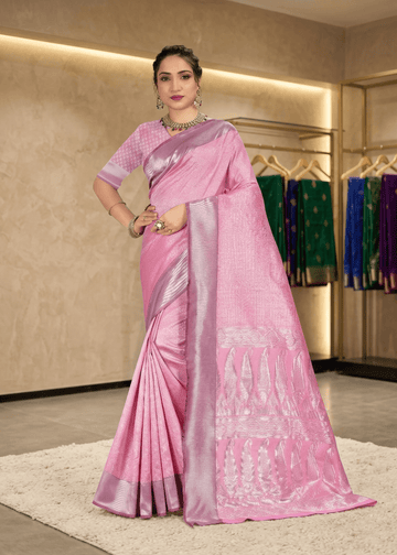 Pink Woven Jacquard Silk Saree with Matching Blouse