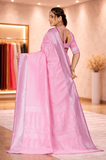 Pink Woven Jacquard Silk Saree with Matching Blouse