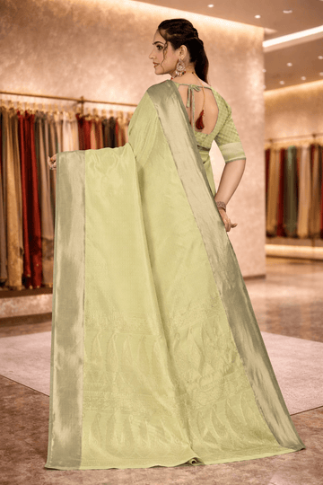 Pista Green Woven Jacquard Silk Saree with Matching Blouse