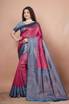 Rani Pink and Peacock Blue Woven Jacquard Silk Saree with Matching Blouse