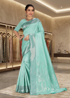 Sea Green Woven Jacquard Silk Saree with Matching Blouse