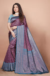 Wine and Peacock Blue Woven Jacquard Silk Saree with Matching Blouse